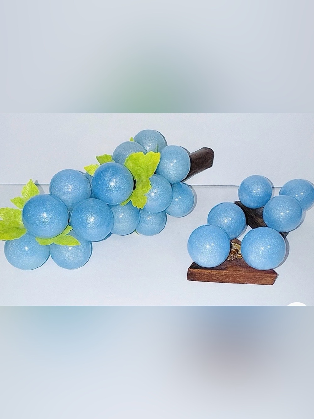 Vintage MCM 60s Lucite Moonglow Grape Cluster & Candleholder Set Blue Pearl